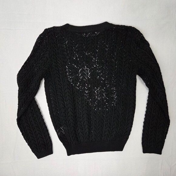 Francesca's Black Daisy Knit Sweater Size S Crew Neck Boutique Open Knit NEW - Picture 6 of 7